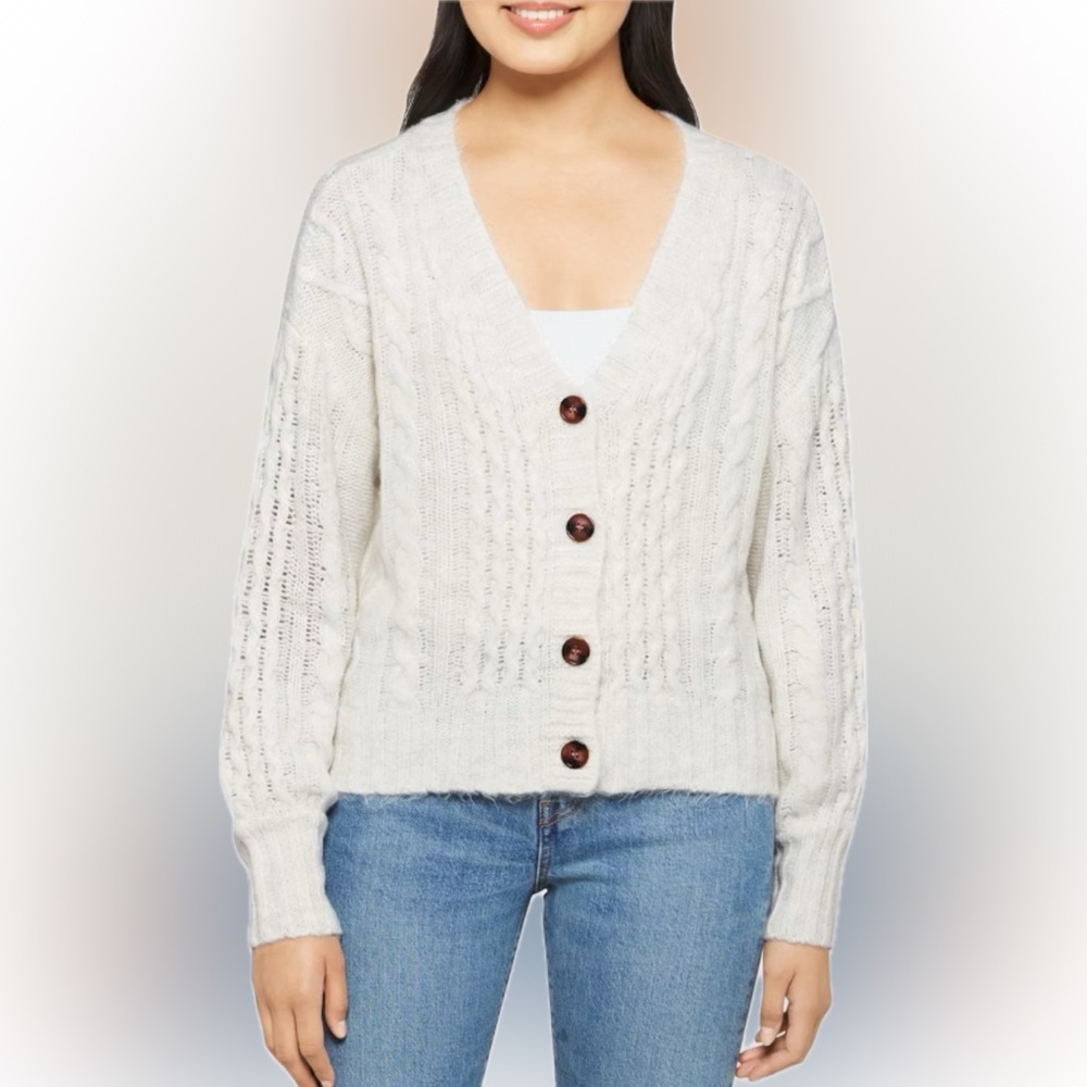 WYNTER Jayella V Neck Cropped Cardigan in Off White  - Size Medium